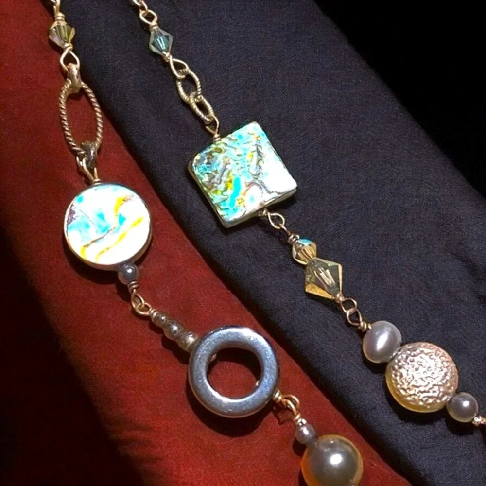 Silpada Sterling Silver Abalone Mother of Pearl Onyx Hematite Pearl Necklace - Picture 5 of 16